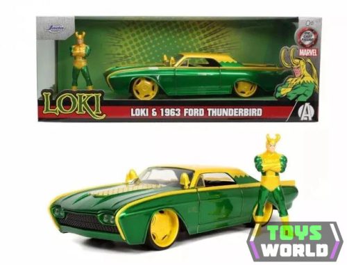 JADA - 1/24 - FORD USA - THUNDERBIRD WITH MARVEL LOKI 1963 - GREEN YELLOW