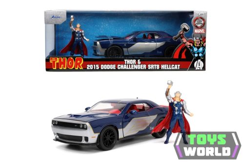 JADA - 1/24 - DODGE - CHALLENGER SRT8 WITH THOR FIGURE 2015 - BLUE SILVER