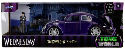 JADA - 1/24 - VOLKSWAGEN - BEETLE MAGGIOLINO CUSTOM WITH WEDNESDAY ADDAMS & THING FIGURE 1959 - BLUE BLACK
