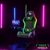 RGB LED-es gamer szék - karfával, párnával - fekete / zöld