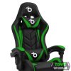 RGB LED-es gamer szék - karfával, párnával - fekete / zöld