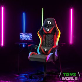   RGB LED-es gamer szék - karfával, párnával - fekete / piros