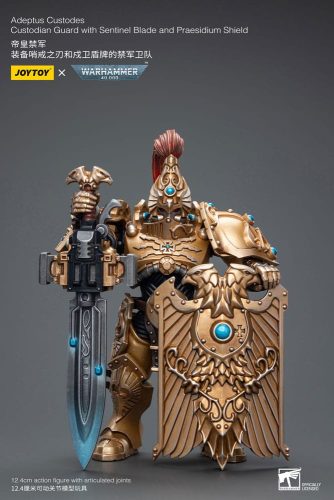 Warhammer 40k 1/18 Adeptus Custodes Solar Watch Custodian Guard with Sentinel Blade and Praesidium Shield akciófigura 12 cm
