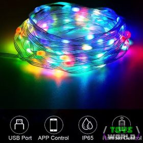   FAIRY Light Led magic fényfüzér 100 Led, Bluetooth+ távirányító, RGB, USB csatlakozós, IP65, kültérre is!