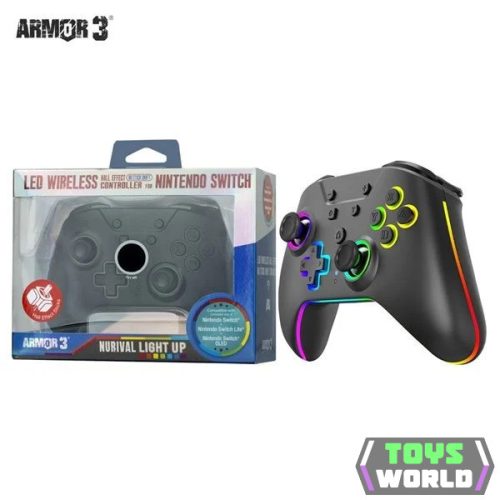 Armor3 NuRival Nintendo Switch vezeték nélküli Hall Effect kontroller LED világítással fekete 