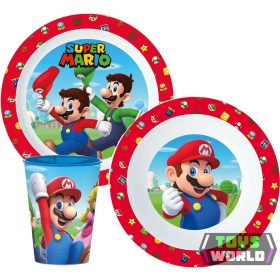   Super Mario étkészlet, micro műanyag szett, pohárral 260 ml