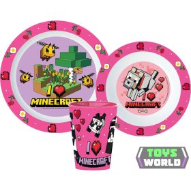   Minecraft étkészlet, micro műanyag szett, pohárral 260 ml