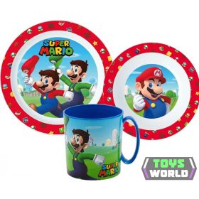   Super Mario étkészlet, micro műanyag szett bögrével 350 ml