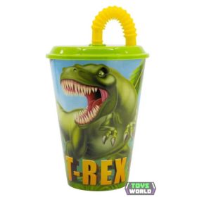 Dinoszaurusz T-Rex szívószálas pohár, műanyag 430 ml