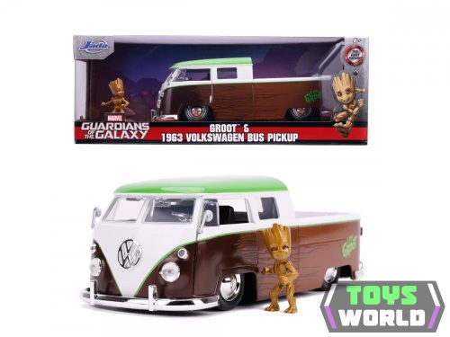 JADA - 1/24 - VOLKSWAGEN - T1 DOUBLE CABINE PICK-UP 1963 WITH GROOT FIGURE - GUARDIANS OF THE GALAXY - BROWN WHITE GREEN